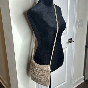 The Sak taupe crochet crossbody bag with Top Flap